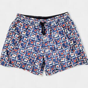 Incotex Swim Trunks Men's 34 (50 IT) Red Blue Geometric Pockets